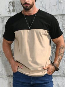 Manfinity Homme T-shirt casual à manches courtes bicolore pour homme, pour sortir, pour le mari – Image 8