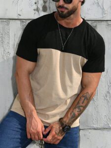Manfinity Homme T-shirt casual à manches courtes bicolore pour homme, pour sortir, pour le mari – Image 9