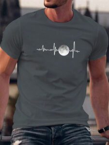 Manfinity Homme T-shirt À Manches Courtes À Col Rond Imprimé Lune Pour Homme