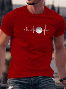 Manfinity Homme T-shirt À Manches Courtes À Col Rond Imprimé Lune Pour Homme – Image 2