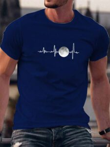 Manfinity Homme T-shirt À Manches Courtes À Col Rond Imprimé Lune Pour Homme – Image 3