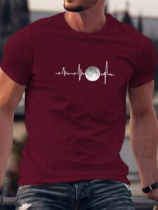 Manfinity Homme T-shirt À Manches Courtes À Col Rond Imprimé Lune Pour Homme – Image 4