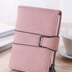 Nouveau porte-monnaie mini rétro givré pour femme avec trois volets et support de carte à boucle et stud, sac cadeau, portefeuille rose chaud, fournitures scolaires, cadeaux d'enseignants, retour à l'école