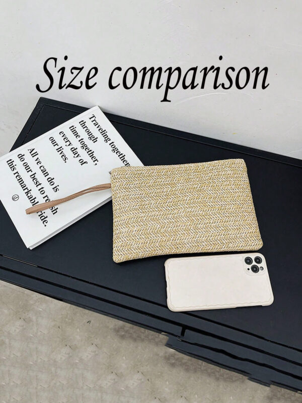 1 pièce Sac tissé porté à la main de style vacances pour femme, sac tressé en paille, sac portable polyvalent, petit sac plat frais de loisirs de vacances, sac pratique, pour les voyages d'affaires – Image 2