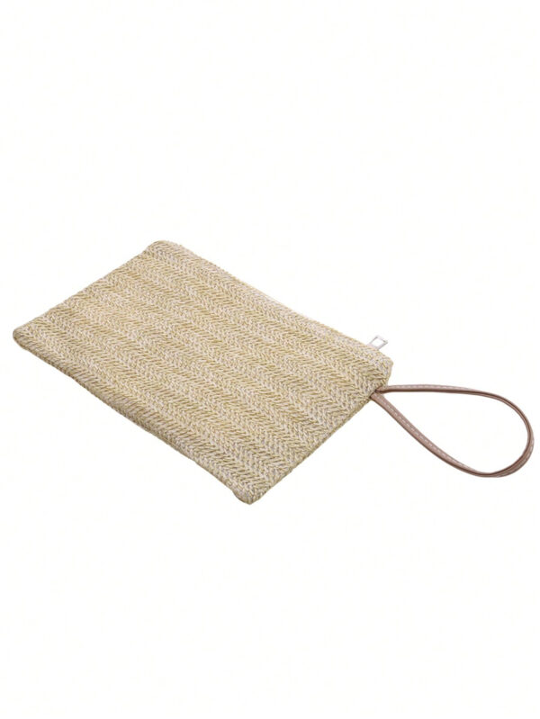1 pièce Sac tissé porté à la main de style vacances pour femme, sac tressé en paille, sac portable polyvalent, petit sac plat frais de loisirs de vacances, sac pratique, pour les voyages d'affaires – Image 7