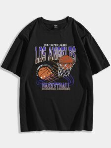 ROMWE Prep T-shirt en coton à imprimé graphique de basket-ball avec lettrage, école