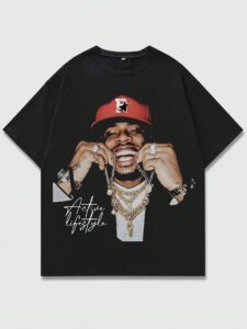 ROMWE Street Life T-shirt à manches courtes avec impression de portrait pour hommes, convient pour le port quotidien au printemps et en été, école