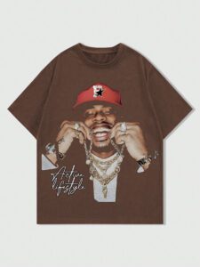 ROMWE Street Life T-shirt à manches courtes avec impression de portrait pour hommes, convient pour le port quotidien au printemps et en été, école – Image 3
