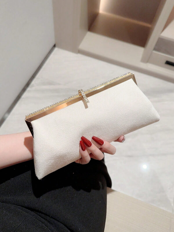 Sac seau léger, décontracté pour le bureau, décoré de strass. Design à cordon coulissant. Sac transparent avec perles, sac de soirée glamour, élégant et raffiné. Luxe discret avec strass, parfait pour la fête, le dîner/le banquet, la robe de fête de Noël, pour les filles, les femmes, les mariées – Image 2