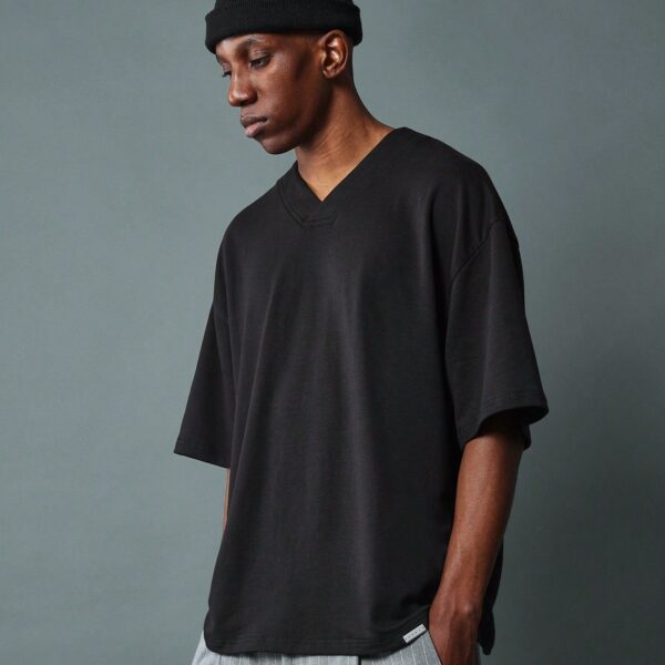SUMWON T-shirt léger col V manches coude à boucle ajustement régulier