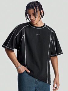 Manfinity StreetEZ T-shirt ras du cou tricoté à manches courtes avec broderie Hatsune, convient pour l'été – Image 2
