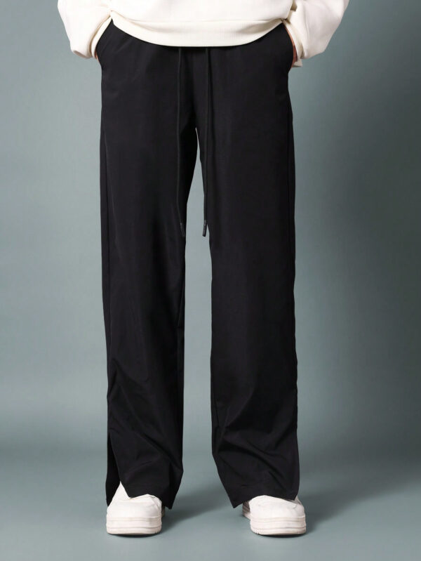 SUMWON Pantalon en nylon évasé avec ourlet fendu et cordons de serrage – Image 4