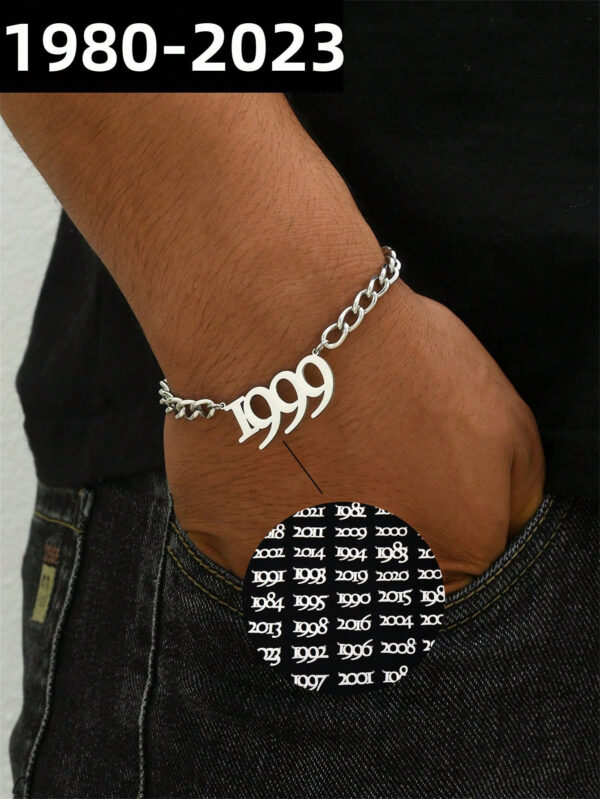 1 pièce Bracelet À Chaîne Moderne Style Rétro Acier Couleur Temps Numérique Pour Pour Homme Port Quotidien – Image 2
