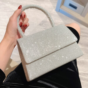 Moonlit EveBag Glamoureux, Élégant, Exquis, Luxe Calme Paillettes Square Mini Sac avec chaîne pour femme, fille, mariée avec faux perles et strass, idéal pour soirée, mariage, bal, diner/banquet