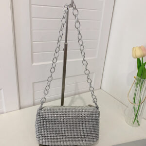 Pochette À Bandoulière En Strass Avec Sangle De Chaîne, Sac De Soirée À Fermeture À Glissière À La Mode, Sac Bandoulière De Haute Qualité Avec Texture