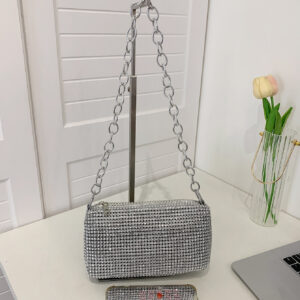 Pochette À Bandoulière En Strass Avec Sangle De Chaîne, Sac De Soirée À Fermeture À Glissière À La Mode, Sac Bandoulière De Haute Qualité Avec Texture