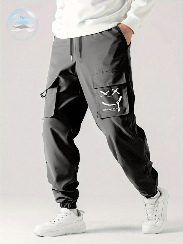 Yemwry Pantalon cargo décontracté pour homme à taille resserrée par cordon de serrage avec imprimé lettres