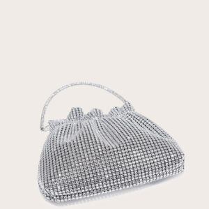 Sac seau décoré de rhinestones, léger et décontracté chic. Design à cordon coulissant, sac transparent avec perles, sac de soirée glamour, élégant et raffiné. Luxe discret avec rhinestones pour femme, future mariée, parfait pour fête, dîner, réveillon de Noël.