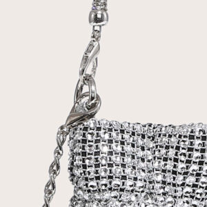 Sac seau décoré de rhinestones, léger et décontracté chic. Design à cordon coulissant, sac transparent avec perles, sac de soirée glamour, élégant et raffiné. Luxe discret avec rhinestones pour femme, future mariée, parfait pour fête, dîner, réveillon de Noël.