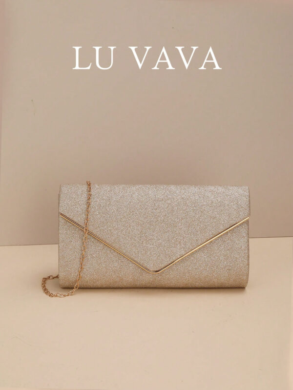 Sac de soirée glamour, élégant, exquis, de luxe discret avec sequins, sac carré à la mode avec chaîne brillante et scintillante. Sac parfait pour une soirée, un mariage, un bal de promo, un dîner/banquet, idéal pour les femmes, les jeunes filles et les mariées – Image 2