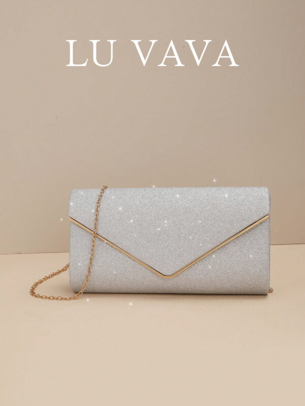 Sac de soirée glamour, élégant, exquis, de luxe discret avec sequins, sac carré à la mode avec chaîne brillante et scintillante. Sac parfait pour une soirée, un mariage, un bal de promo, un dîner/banquet, idéal pour les femmes, les jeunes filles et les mariées – Image 3