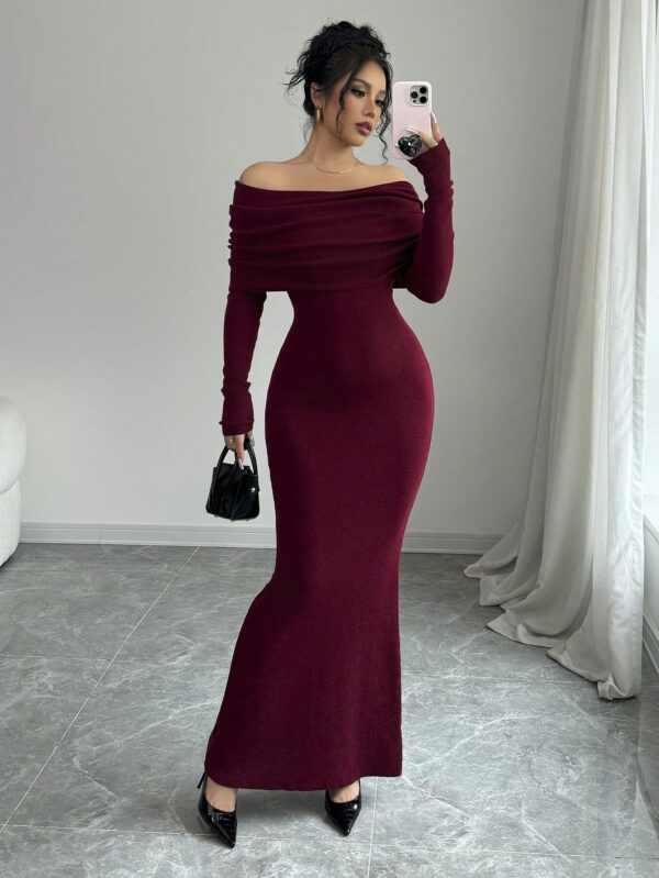Elenzga Robe pull longue moulante style sirène avec épaules dénudées pour la Saint-Valentin
