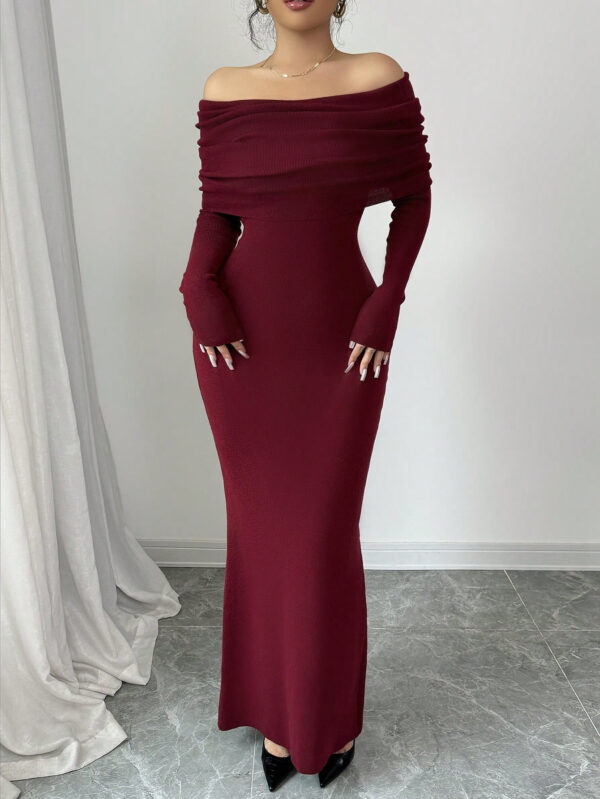 Elenzga Robe pull longue moulante style sirène avec épaules dénudées pour la Saint-Valentin – Image 14