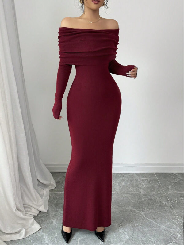 Elenzga Robe pull longue moulante style sirène avec épaules dénudées pour la Saint-Valentin – Image 16