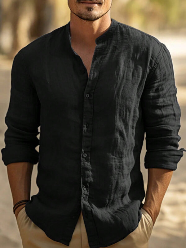 Chemise longue décontracté simple de unicolore pour hommes – Image 2
