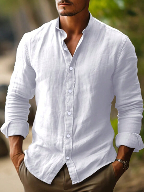 Chemise longue décontracté simple de unicolore pour hommes – Image 4
