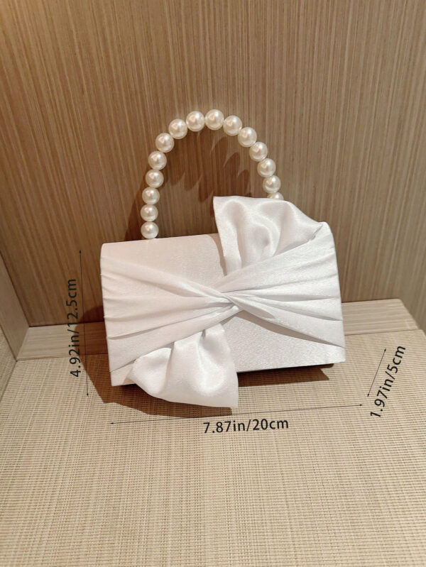 Sac de soirée élégant et délicat décoré avec un nœud et de fausses perles, à tenir en main, convenant pour les robes de soirée. Sac de mariée tendance, parfait pour les fêtes, les mariages, les bals de promo, les dîners/banquets, assortissant avec les robes de mariée, les robes de soirée, la robe de bal de promo, la robe d'anniversaire, la robe de fête. Cadeau parfait pour la Saint-Valentin. – Image 11