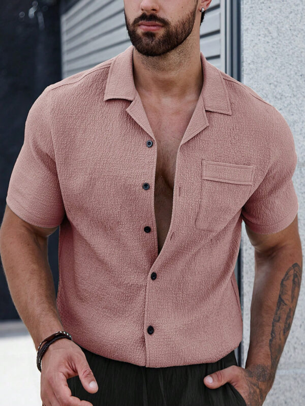 Manfinity Homme Homme Chemise Unicolore À Bouton Avec Poche – Image 3