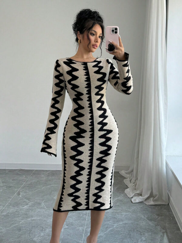 Elenzga Robe moulante en jacquard tricotée élégante pour femmes