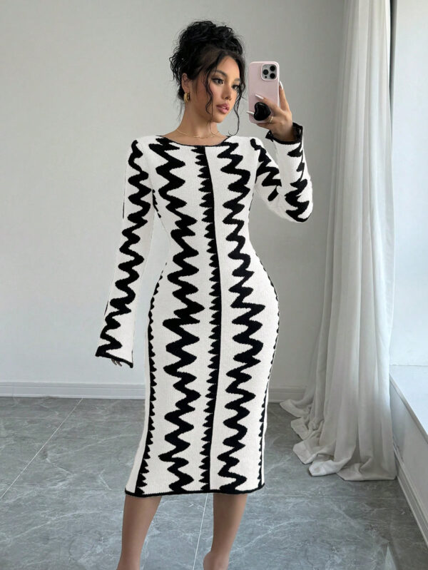 Elenzga Robe moulante en jacquard tricotée élégante pour femmes – Image 2
