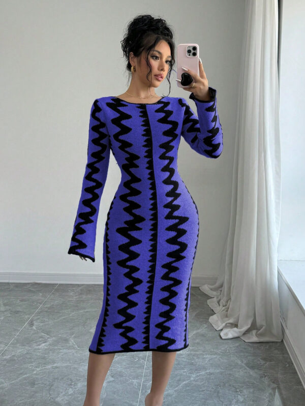 Elenzga Robe moulante en jacquard tricotée élégante pour femmes – Image 4