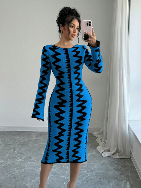 Elenzga Robe moulante en jacquard tricotée élégante pour femmes – Image 12