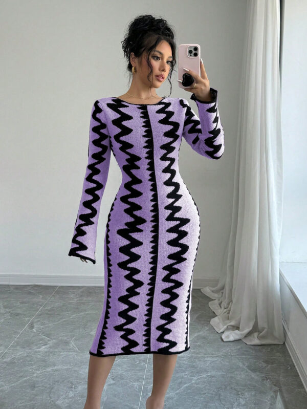 Elenzga Robe moulante en jacquard tricotée élégante pour femmes – Image 13