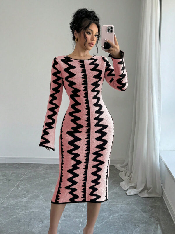 Elenzga Robe moulante en jacquard tricotée élégante pour femmes – Image 15
