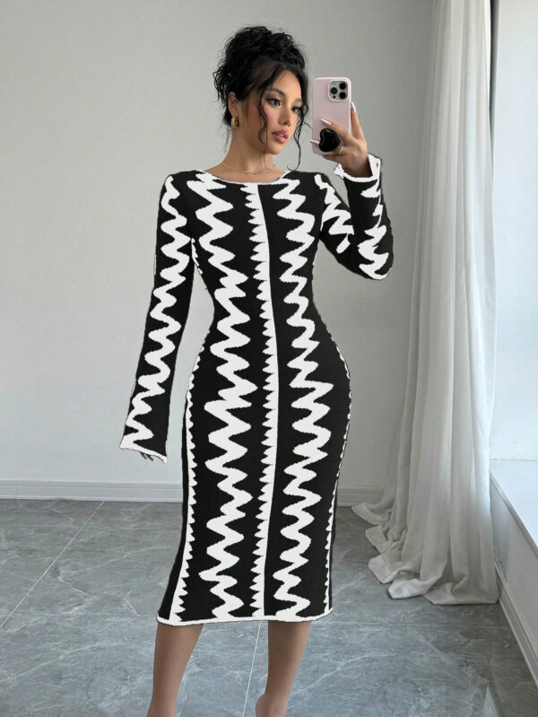 Elenzga Robe moulante en jacquard tricotée élégante pour femmes – Image 16