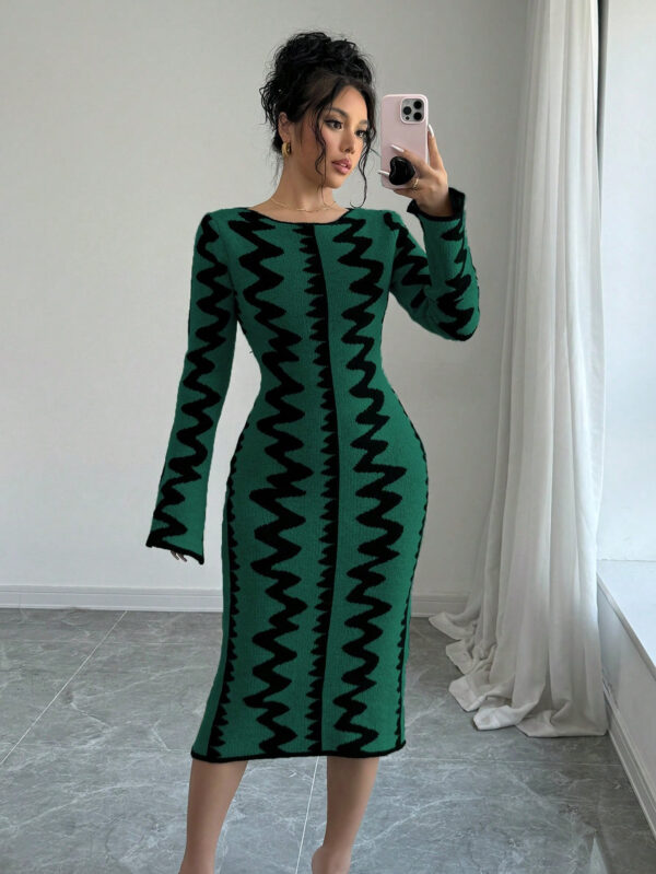 Elenzga Robe moulante en jacquard tricotée élégante pour femmes – Image 17