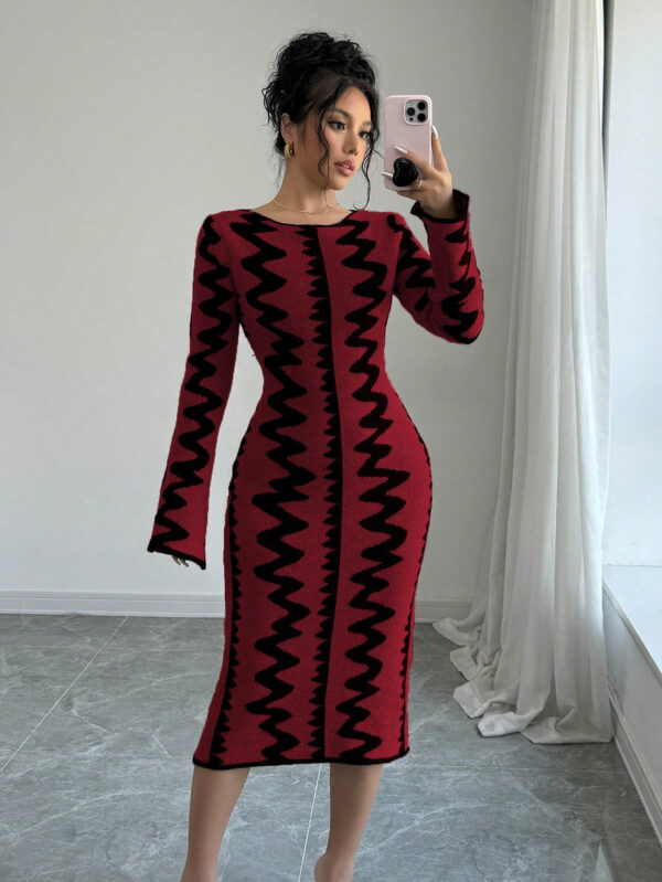 Elenzga Robe moulante en jacquard tricotée élégante pour femmes – Image 18