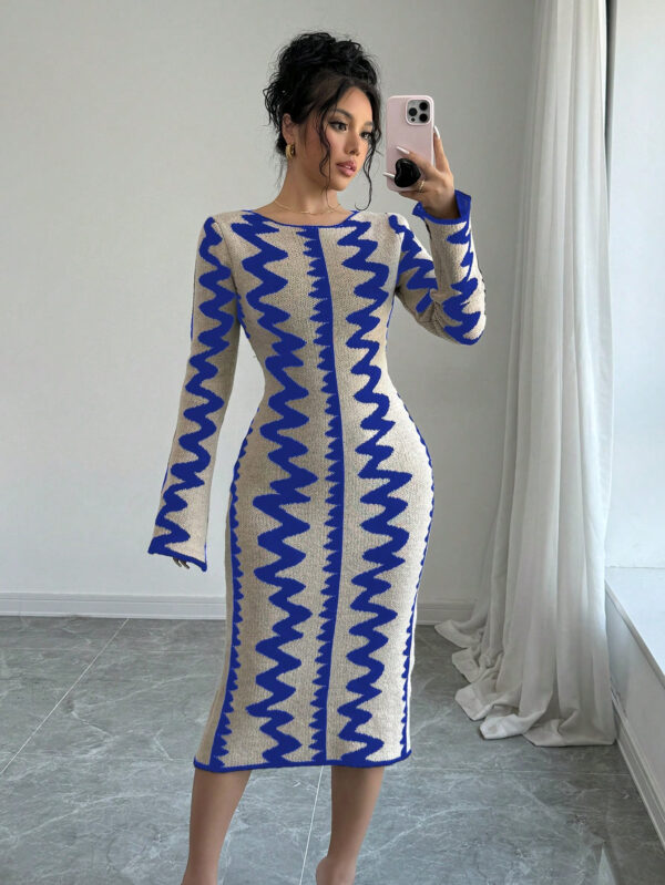 Elenzga Robe moulante en jacquard tricotée élégante pour femmes – Image 19