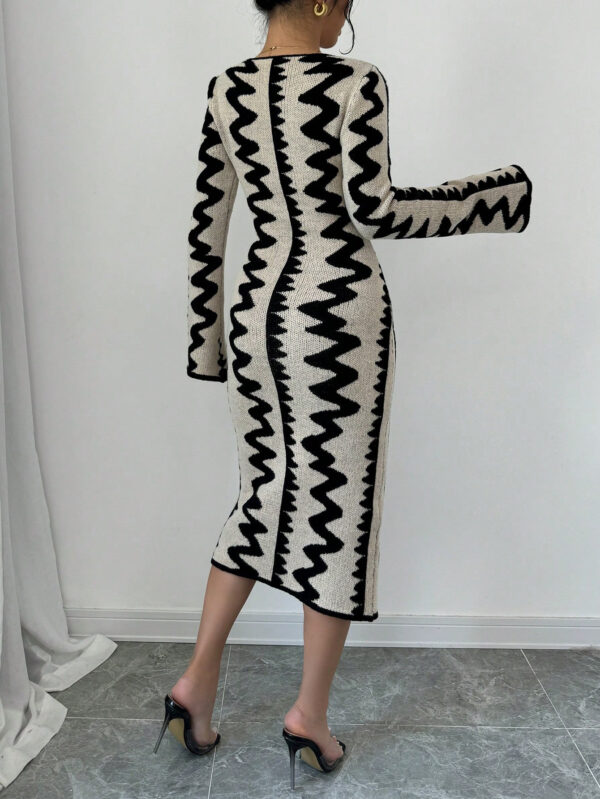 Elenzga Robe moulante en jacquard tricotée élégante pour femmes – Image 20