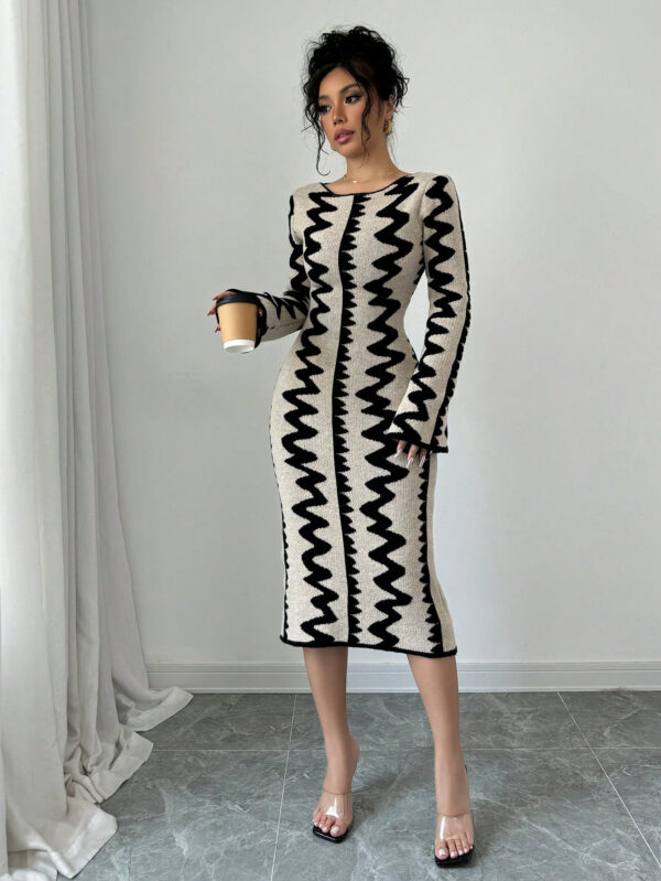 Elenzga Robe moulante en jacquard tricotée élégante pour femmes – Image 21