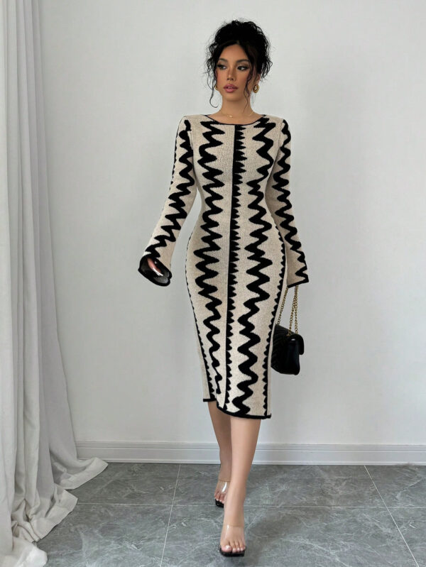Elenzga Robe moulante en jacquard tricotée élégante pour femmes – Image 22