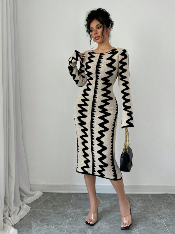 Elenzga Robe moulante en jacquard tricotée élégante pour femmes – Image 24