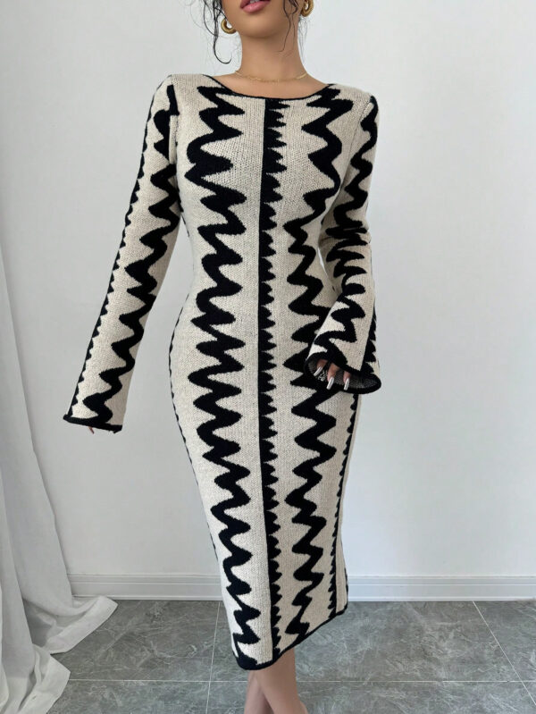 Elenzga Robe moulante en jacquard tricotée élégante pour femmes – Image 25