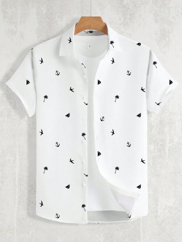 Manfinity RSRT Chemise à manches courtes à boutons avec imprimé tropical Manfinity RSRT pour hommes, style ajusté pour les vacances en été – Image 3