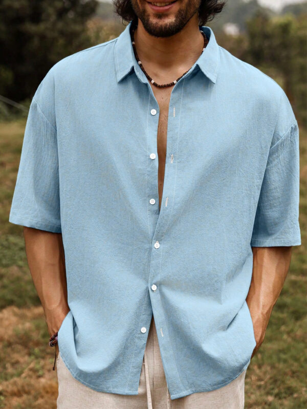 Manfinity Nomadique Chemise d'été en coton pour hommes à manches courtes unie et ample avec col rabattu et épaules tombantes