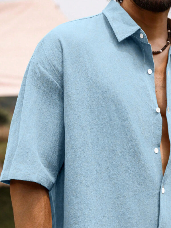 Manfinity Nomadique Chemise d'été en coton pour hommes à manches courtes unie et ample avec col rabattu et épaules tombantes – Image 6